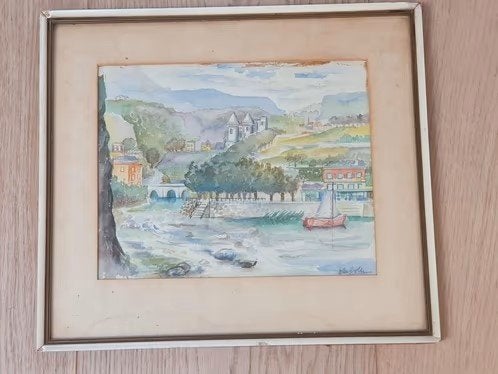 aquarel landschap kasteel brug ws Duitsland Wim Bolk ?, Antiek en Kunst, Kunst | Schilderijen | Klassiek, Ophalen