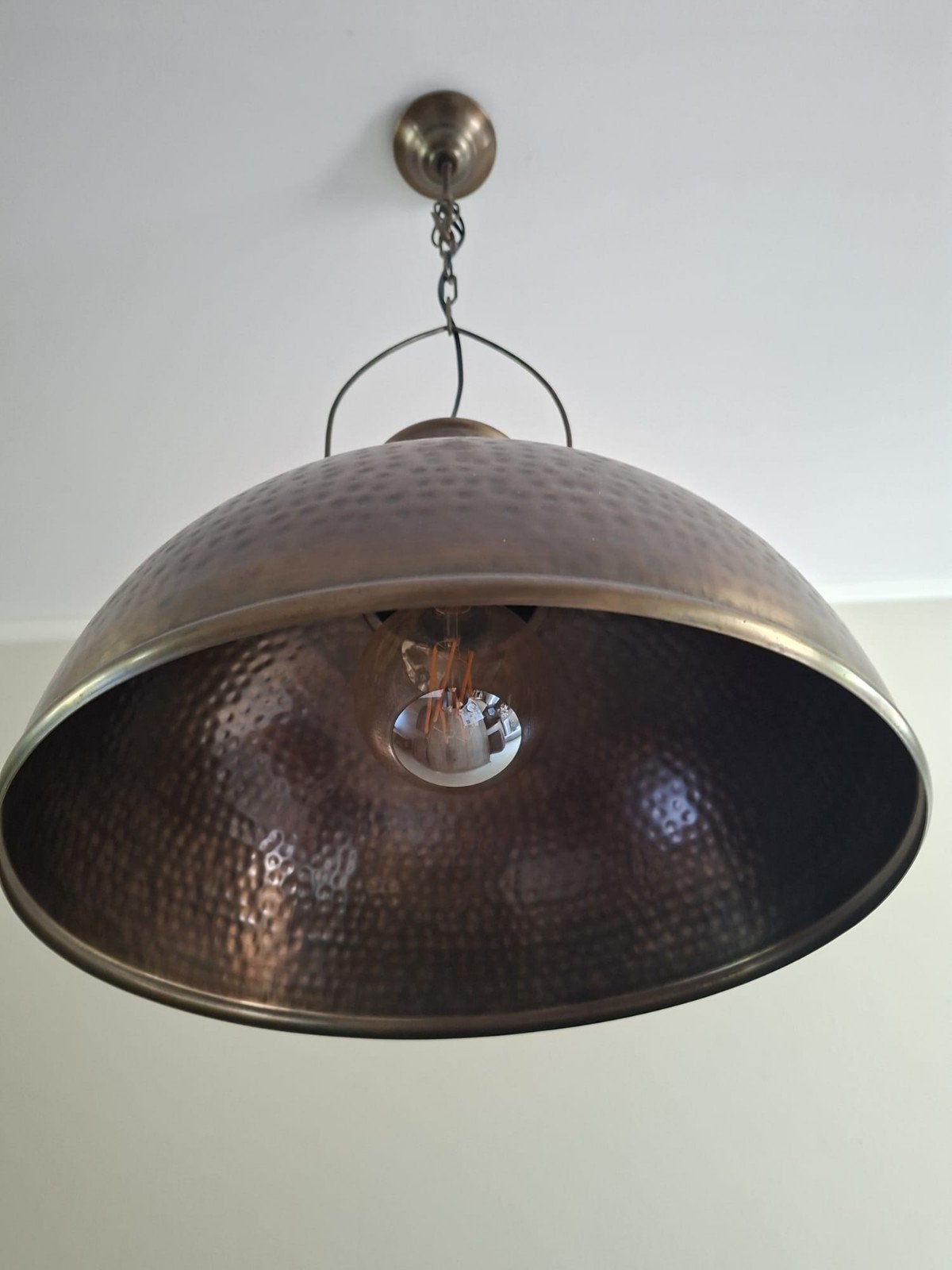 Koperkleurige hanglamp, Huis en Inrichting, Lampen | Hanglampen, Ophalen, Zo goed als nieuw, Industrieel, Metaal