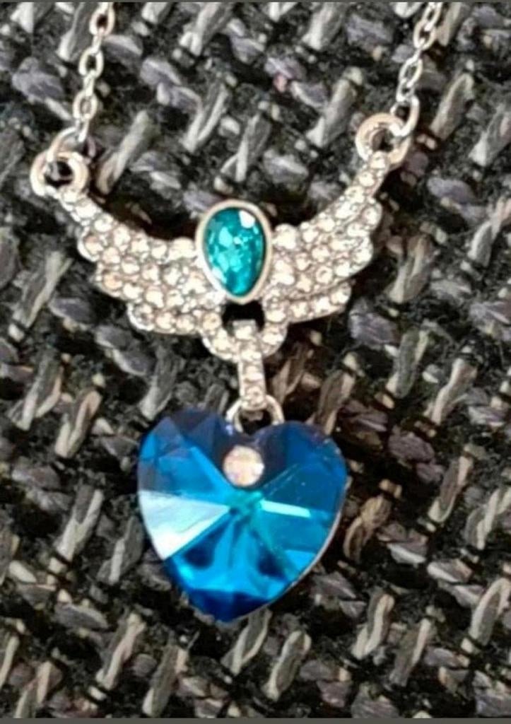 Letterlijk hart vleugel blauwe steen, Verzenden, Nieuw, Zilver, Met hanger