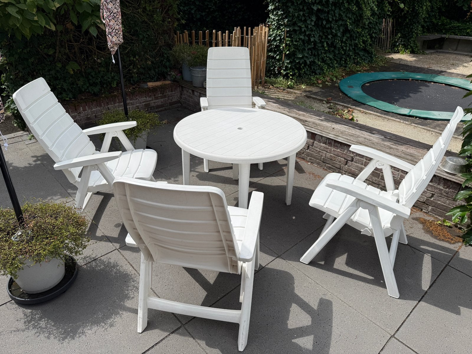 4 Hartman verstelbare tuinstoelen met tafel., Ophalen, 4 zitplaatsen, Kunststof, Gebruikt