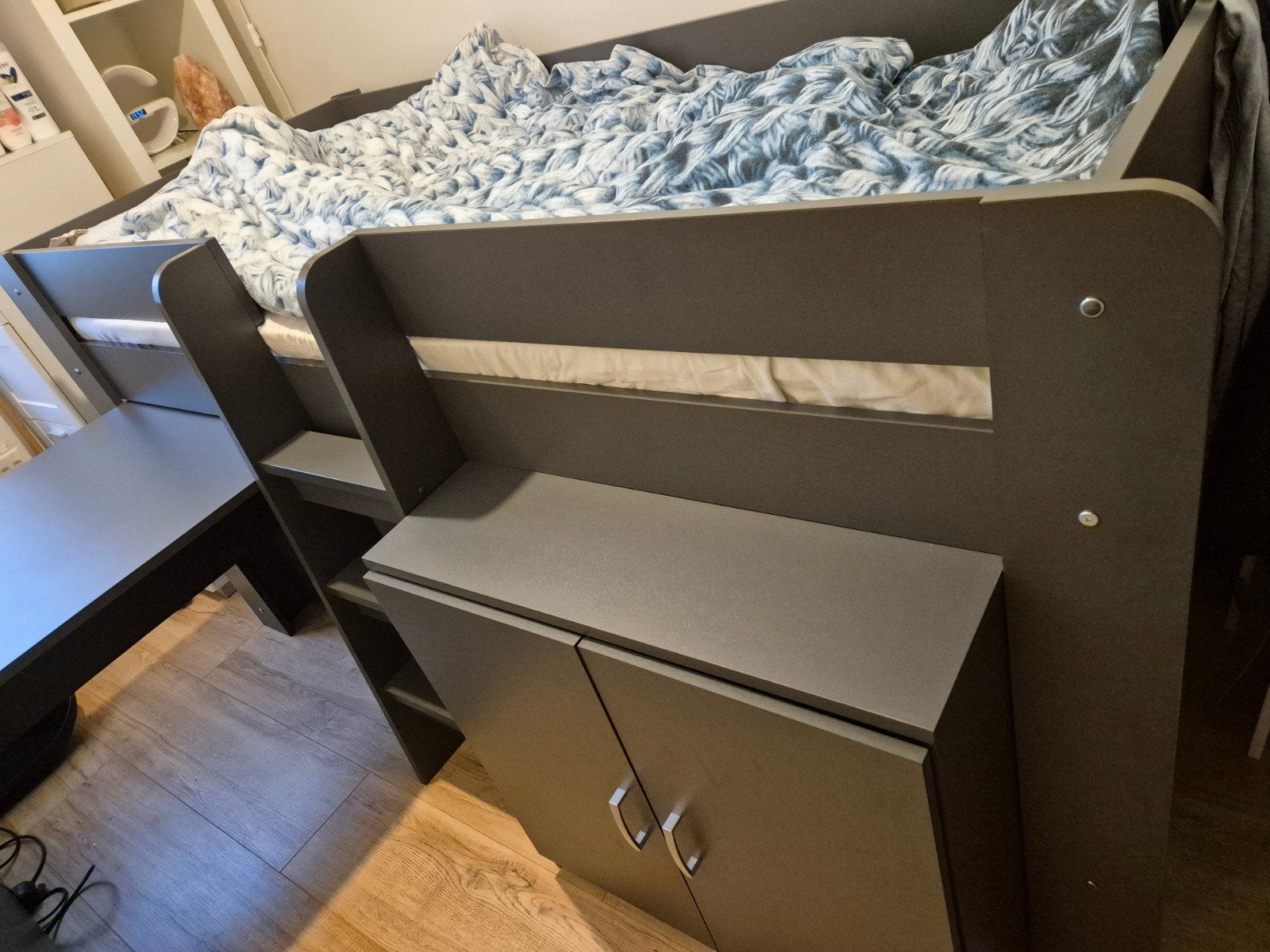 Halfhoogslaper met bureau en opbergruimte - Grijs, Ophalen, Gebruikt, Halfhoogslaper