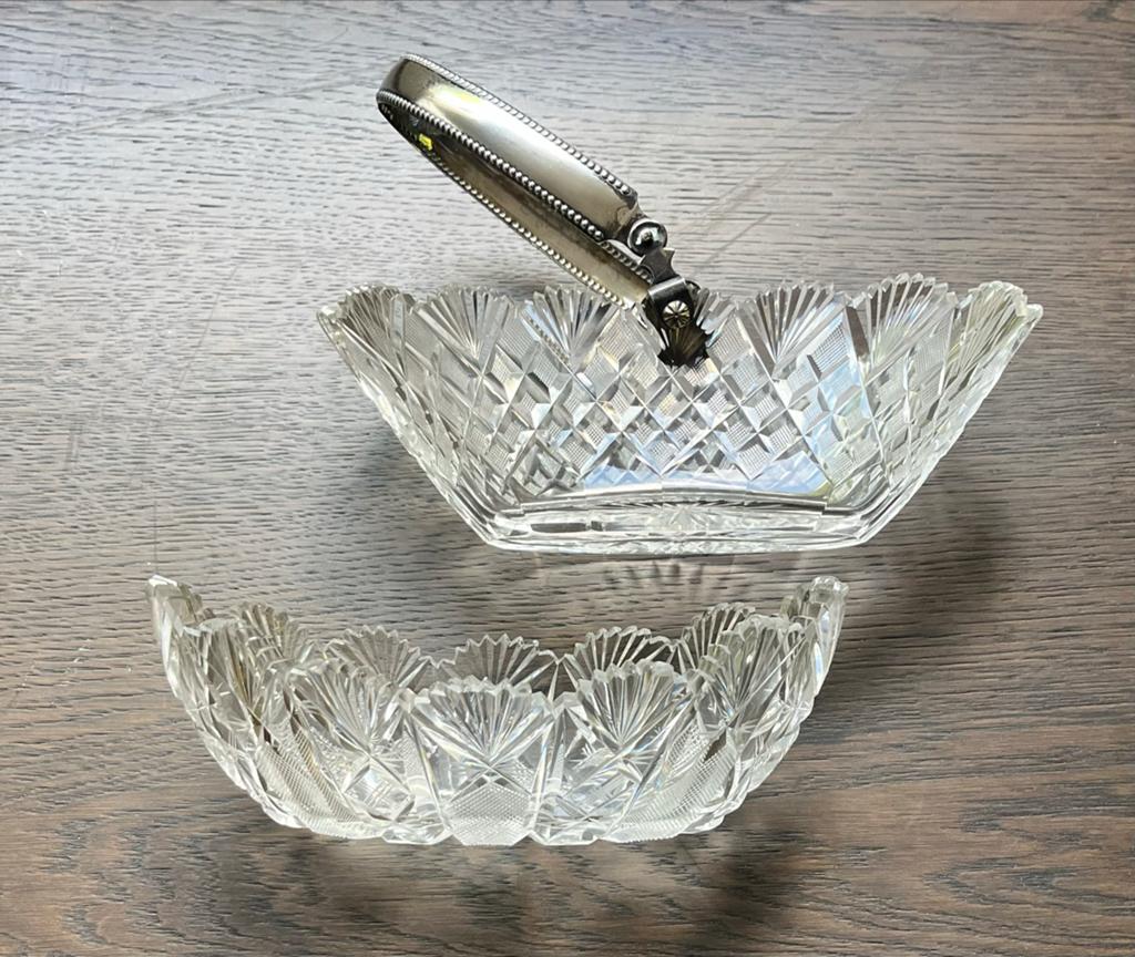 Antieke kristallen schalen met zilveren hengsel, Antiek en Kunst, Ophalen of Verzenden
