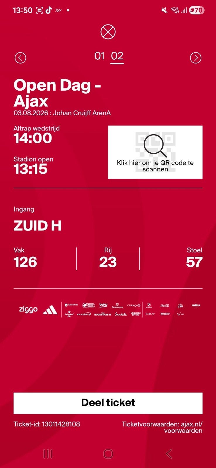 twee ajax kaarten voor open dag, Twee personen