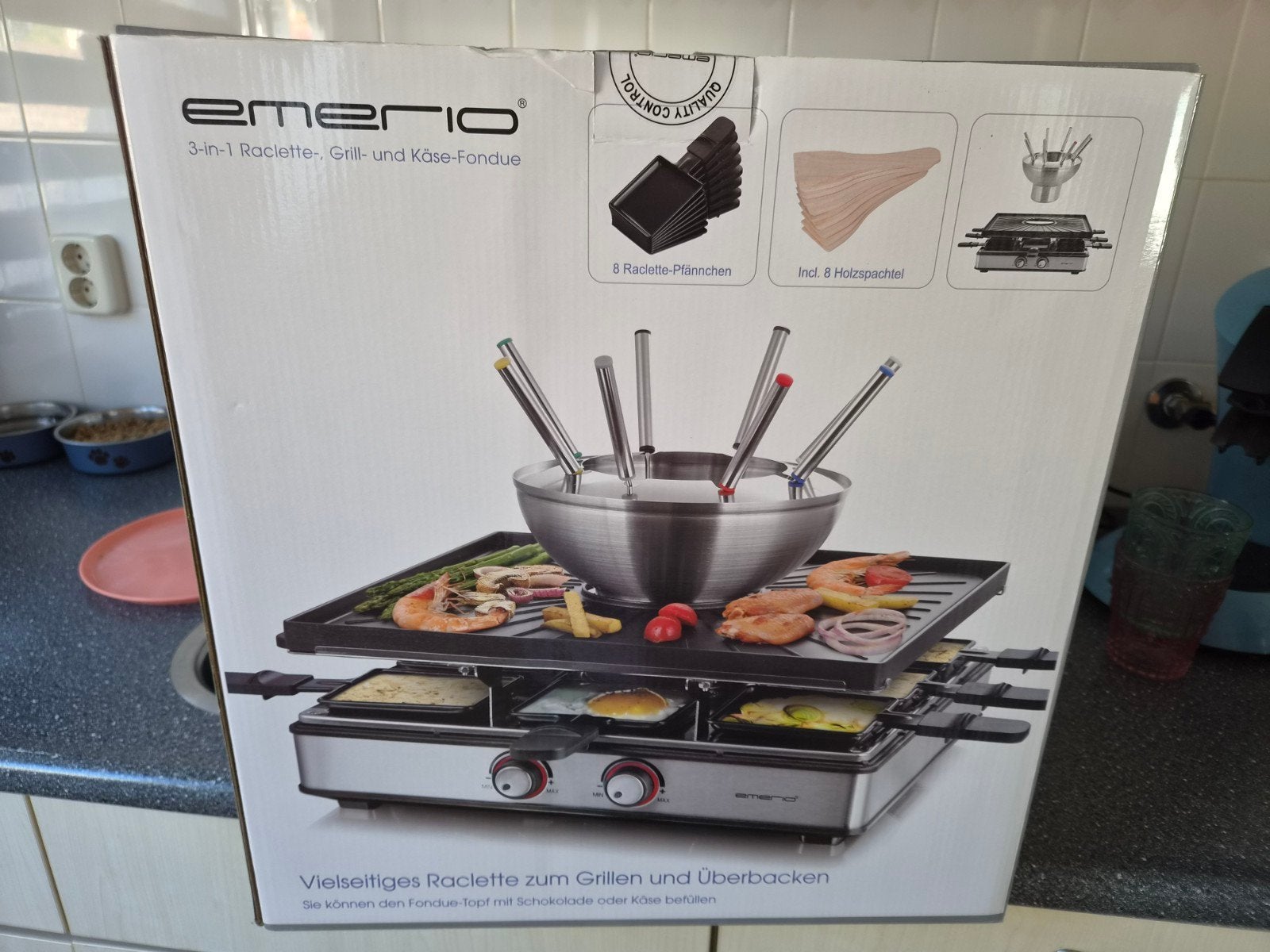 Emerio 3-in-1 Raclette, Grill- en Fondueapparaat, Ophalen, Zo goed als nieuw