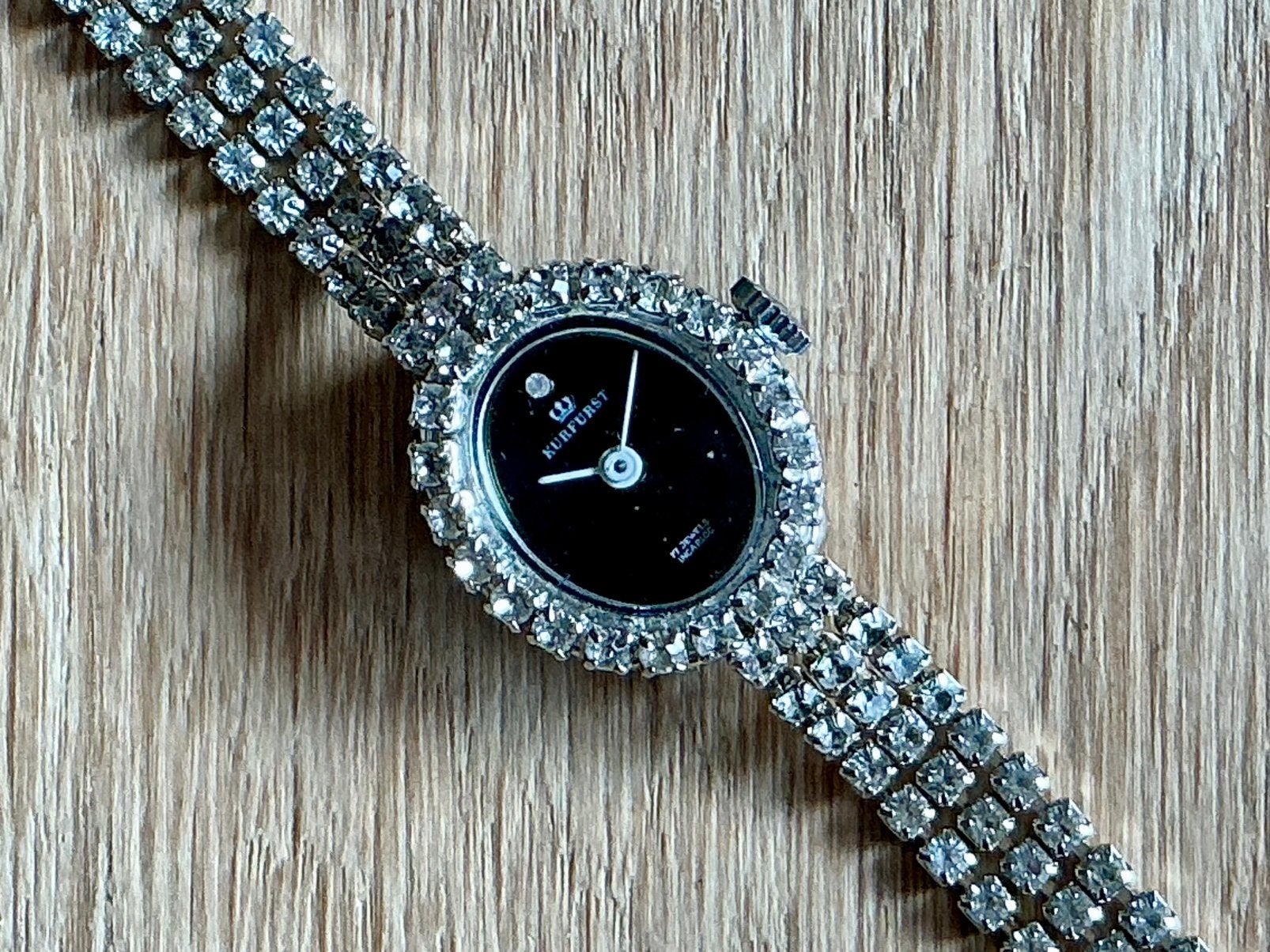 Kurfüst dames polshorloge met strass, Ophalen of Verzenden, Zo goed als nieuw, Staal, Overige merken