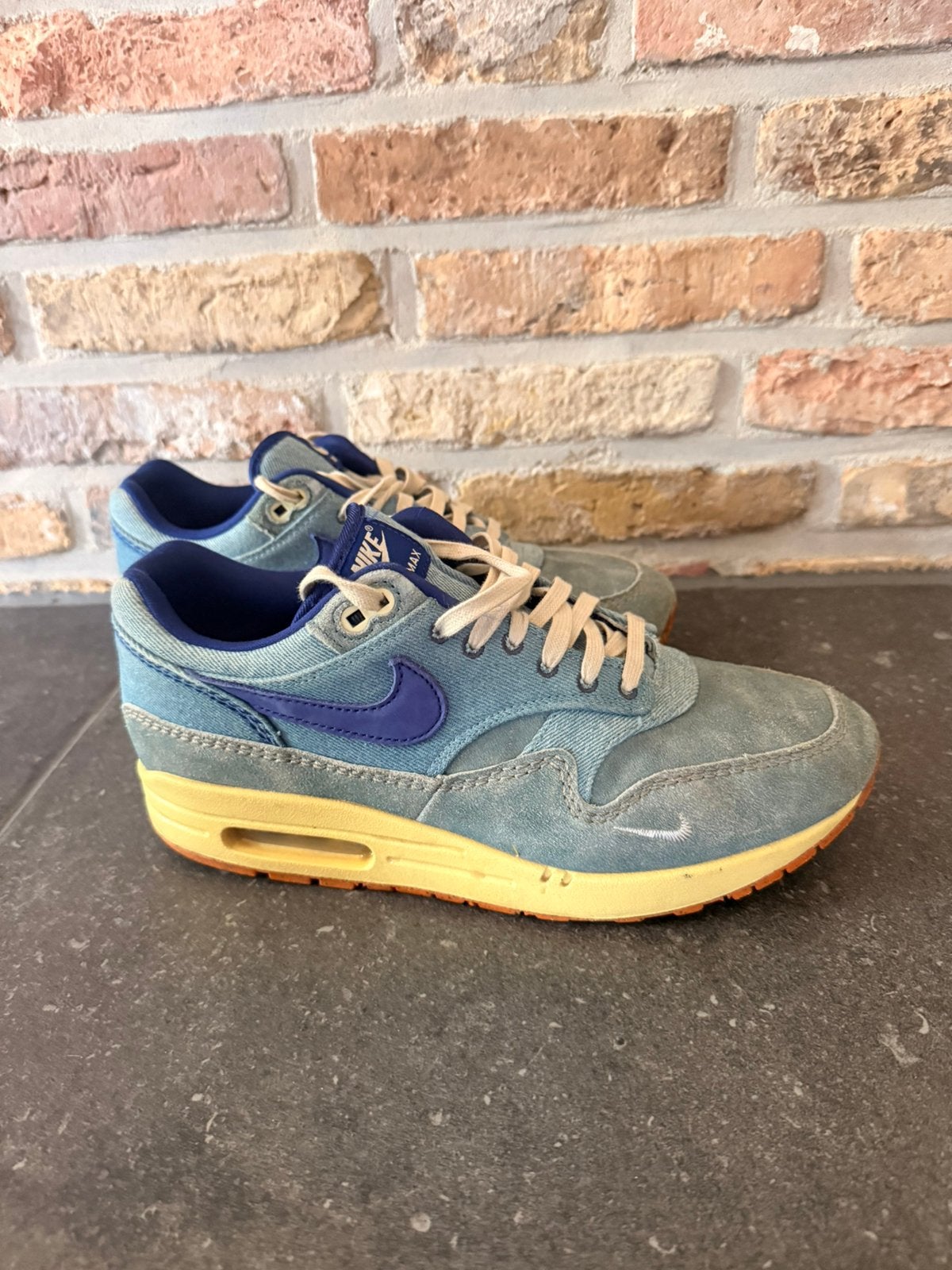 Nike air max 1 dirty denim - 44, Ophalen of Verzenden, Zo goed als nieuw, Blauw