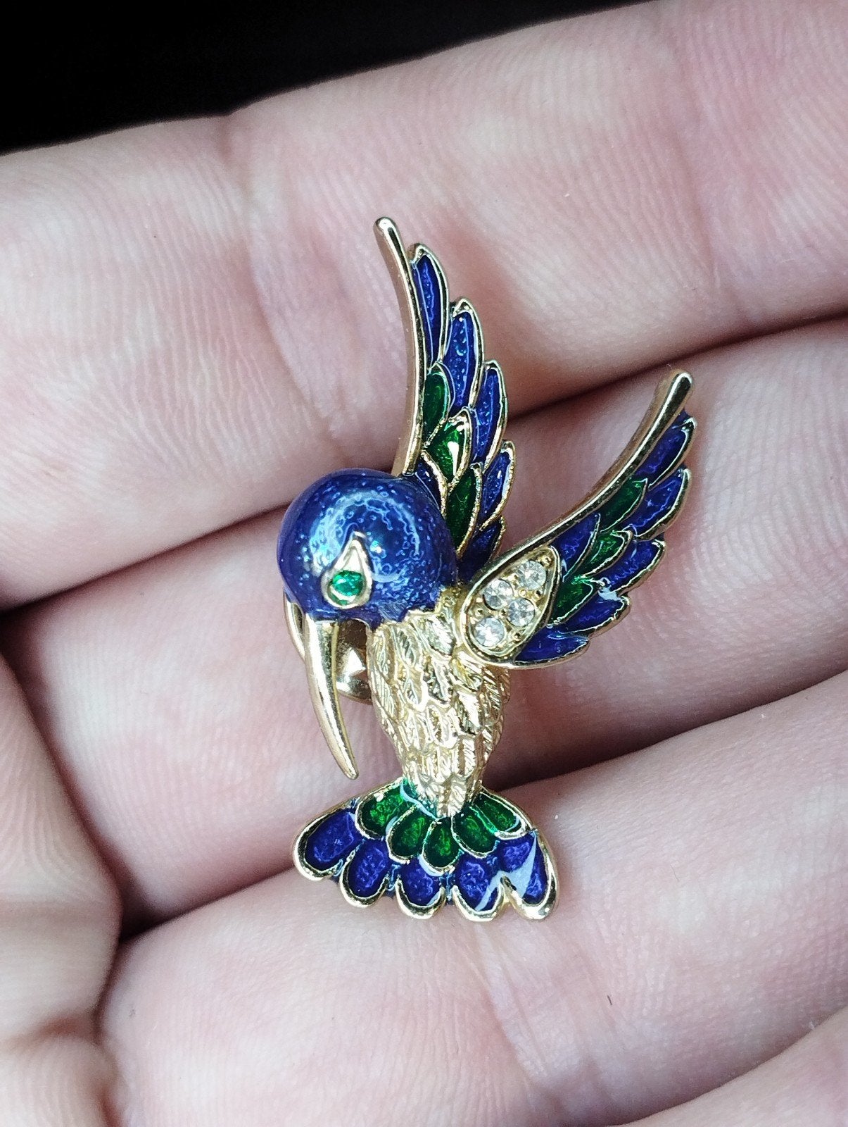 Prachtige vintage kolibrie broche, Ophalen of Verzenden, Zo goed als nieuw, Zilver, Overige materialen