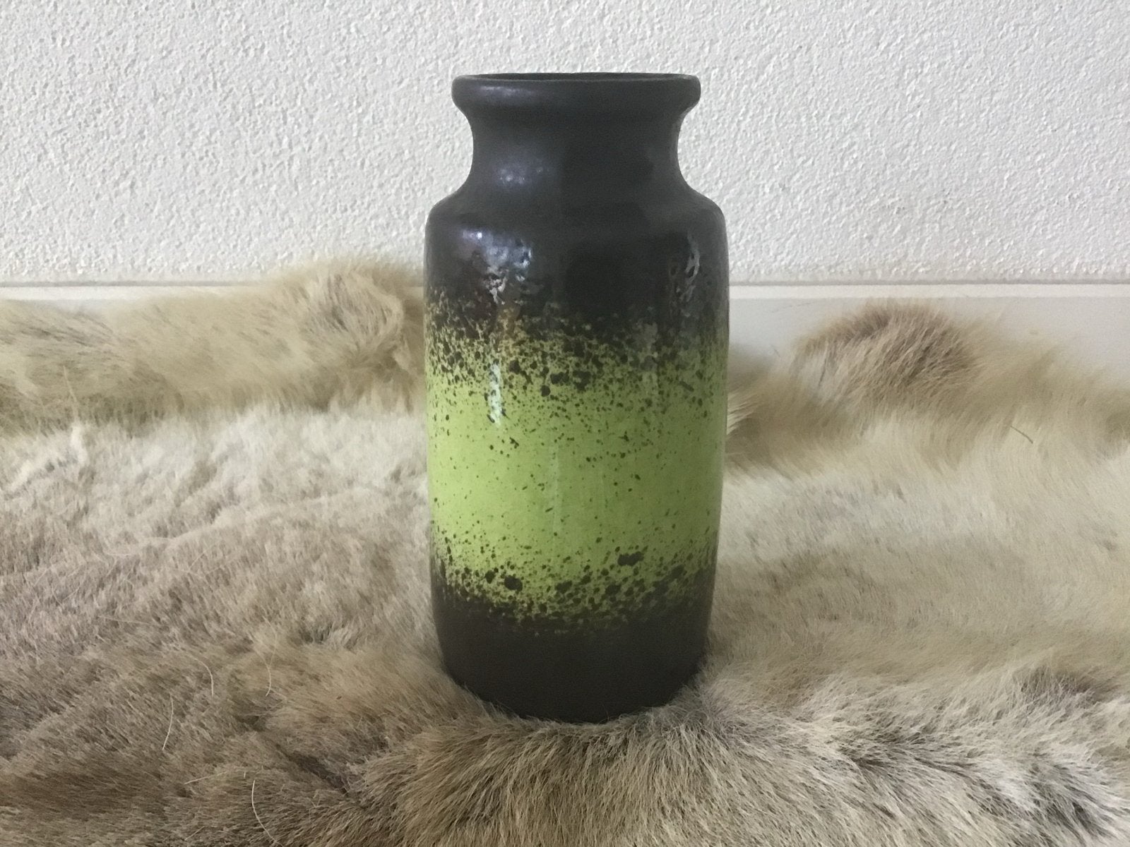 Vintage West Germany vaas, Fat Lava stijl, groen en zwart, Ophalen of Verzenden