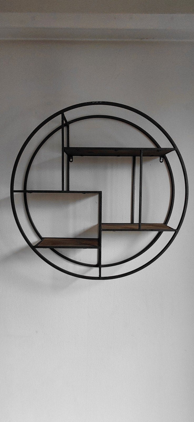 Rond wandrek met houten planken, Huis en Inrichting, Woonaccessoires | Wandplanken en Boekenplanken, Ophalen, Zo goed als nieuw