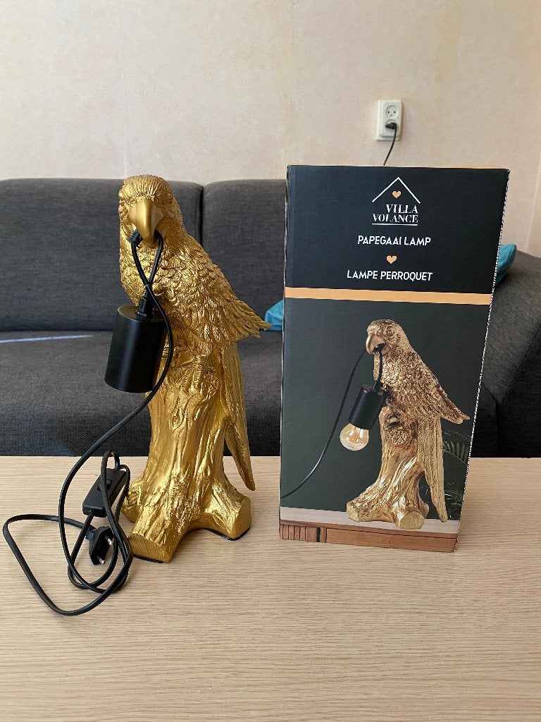 Villa Volance - Gouden Papegaai Tafellamp, Overige typen, Met schakelaar, Nieuw, 35 cm