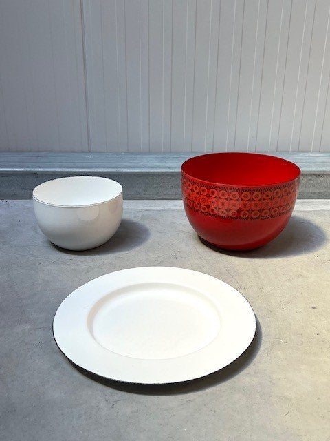 Finel schaal bord Kaj Franck design vintage emaille jaren 50, Overige materialen, Gebruikt, Finland, Schaal