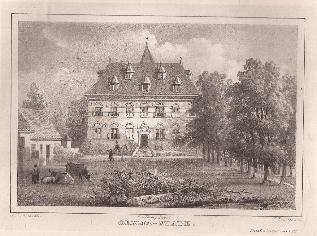 Orxma - State in Friesland Litho 1846, Origineel, 1800 - 1899, Architectuur, 13 cm