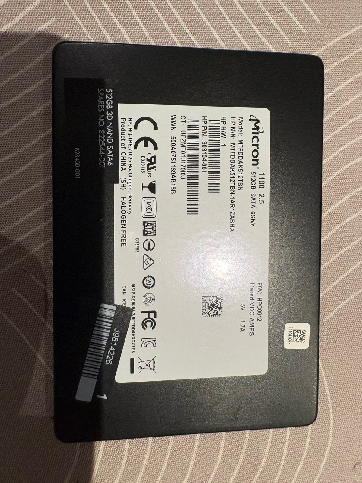Micron 512gb ssd, Computers en Software, Intern, Gebruikt, Ophalen of Verzenden, Laptop