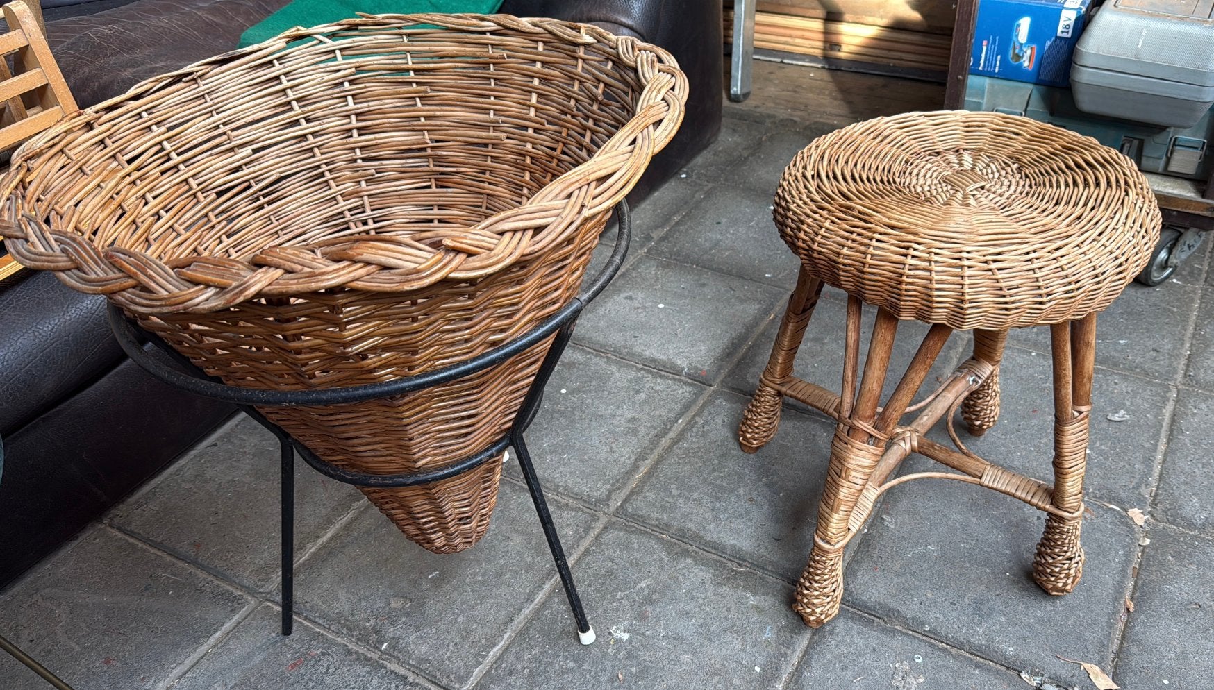 Vintage roeten mand en kruk rohe stijl, Ophalen