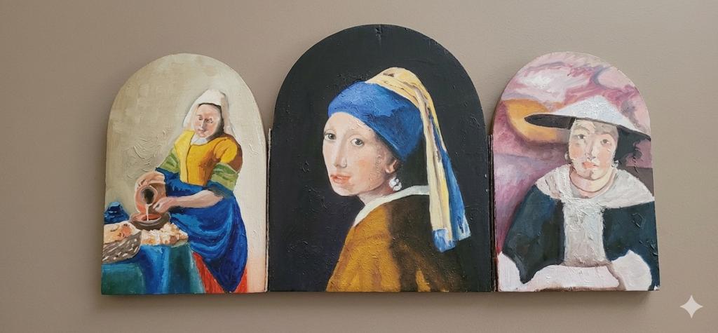 Hommage aan Oude Meesters - Zelf Geschilderd Drieluik, Antiek en Kunst, Ophalen of Verzenden