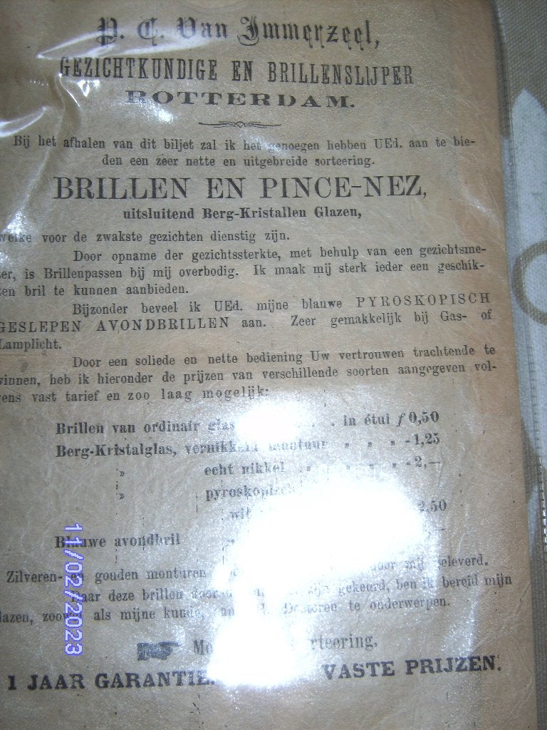 folder Rotterdam P A van Immerzeel Gezichtskundige 1899 1910, Ophalen of Verzenden, Gelezen, Folder