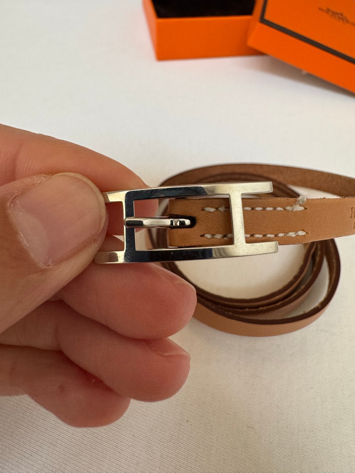 Lichtbruin/naturel leren HERMES Behapi armband 70cm, Ophalen of Verzenden, Zo goed als nieuw, Bruin, Leer