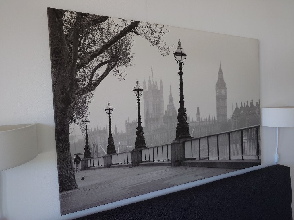 Wandfoto zwartwit afbeelding London, Big Ben, Ophalen, Textiel, Zo goed als nieuw, Wandbord of Wandpaneel