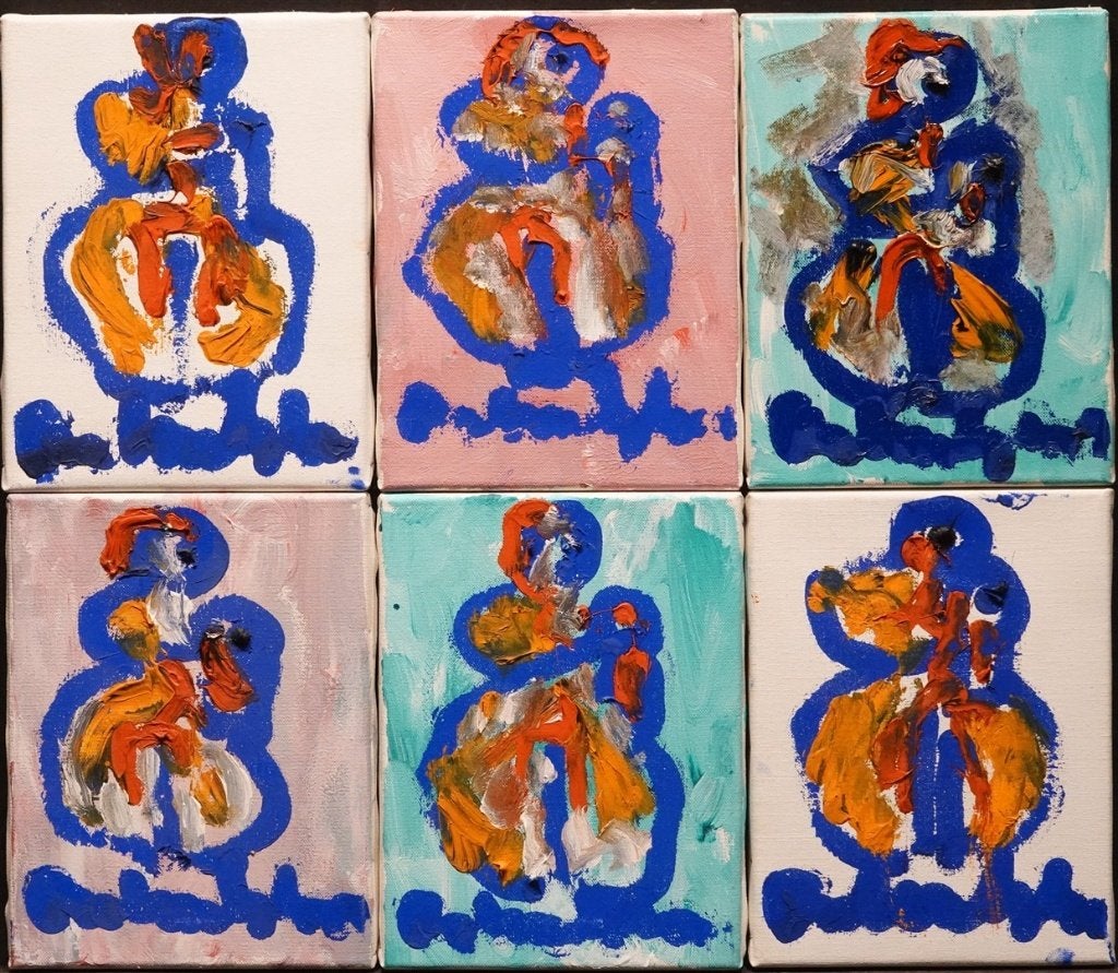 Set van 6 abstracte schilderijen Anton Heyboer, Gesigneerd, Ophalen of Verzenden, Textiel, Figuren