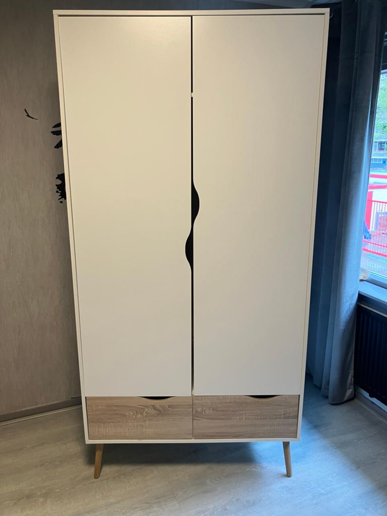 Leenbakker Kledingkast Delta - wit/eiken - 200x98,6x58 cm, Huis en Inrichting, Kasten | Kledingkasten, Ophalen, Gebruikt, 200 cm of meer