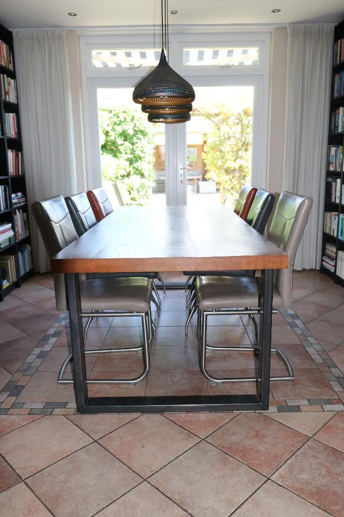 Eettafel + 6 stoelen, Huis en Inrichting, Ophalen, Gebruikt, Eikenhout, 200 cm of meer
