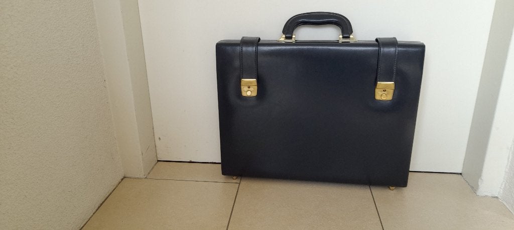 Leren attachékoffer donkerblauw, Ophalen of Verzenden, Zo goed als nieuw, Minder dan 35 cm, Minder dan 50 cm