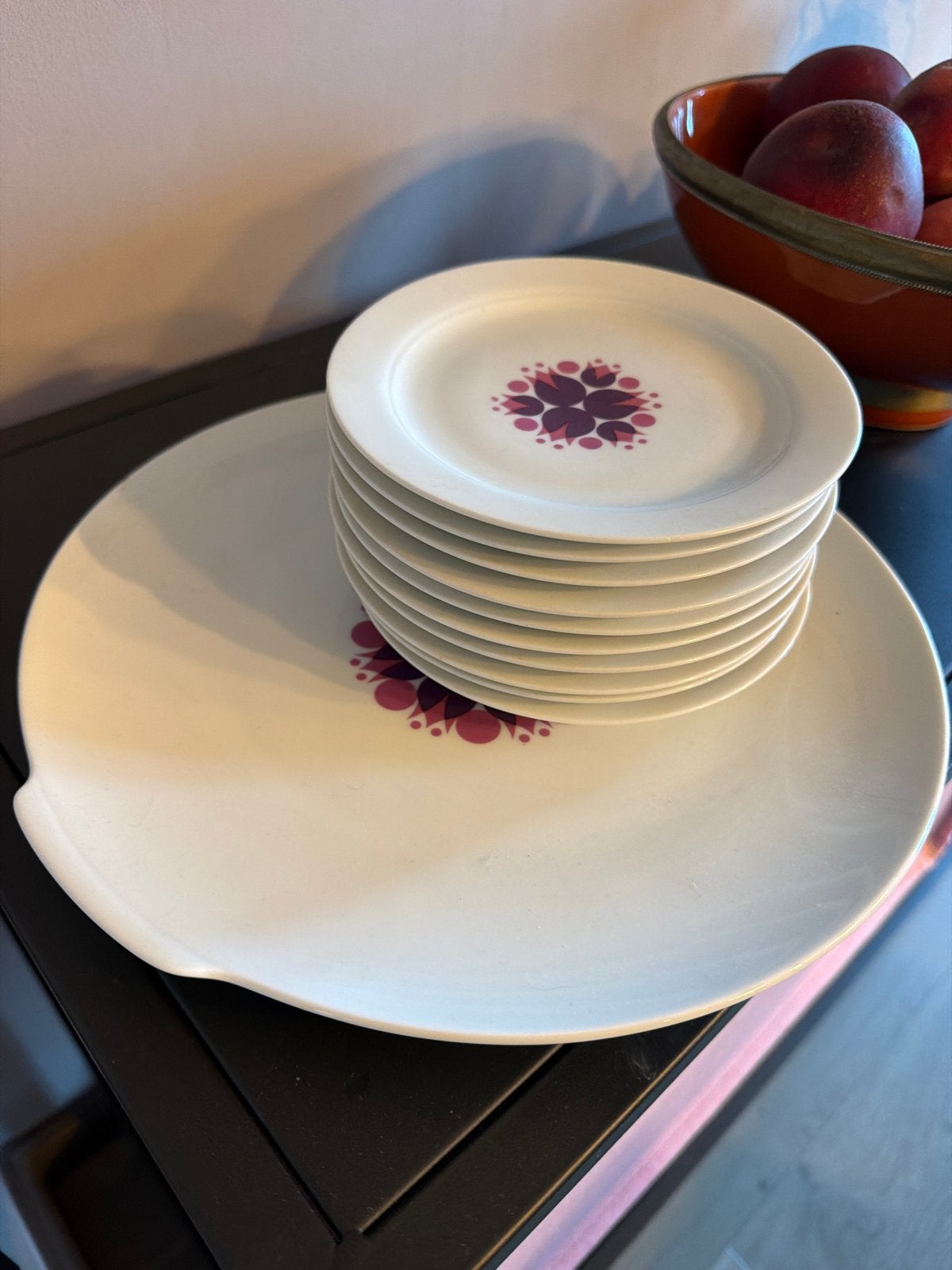 Thomas Germany Vintage Borden Set - Paars Bloemmotief, Ophalen, Gebruikt, Overige merken, Vintage