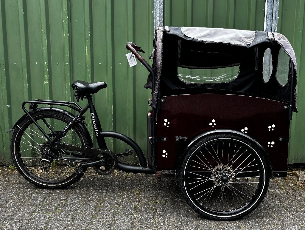 Elektrische Qivelo bakfiets met achterwielmotor, Fietsen en Brommers, Fietsen | Bakfietsen, 4 kinderen of meer, Gebruikt, Huif