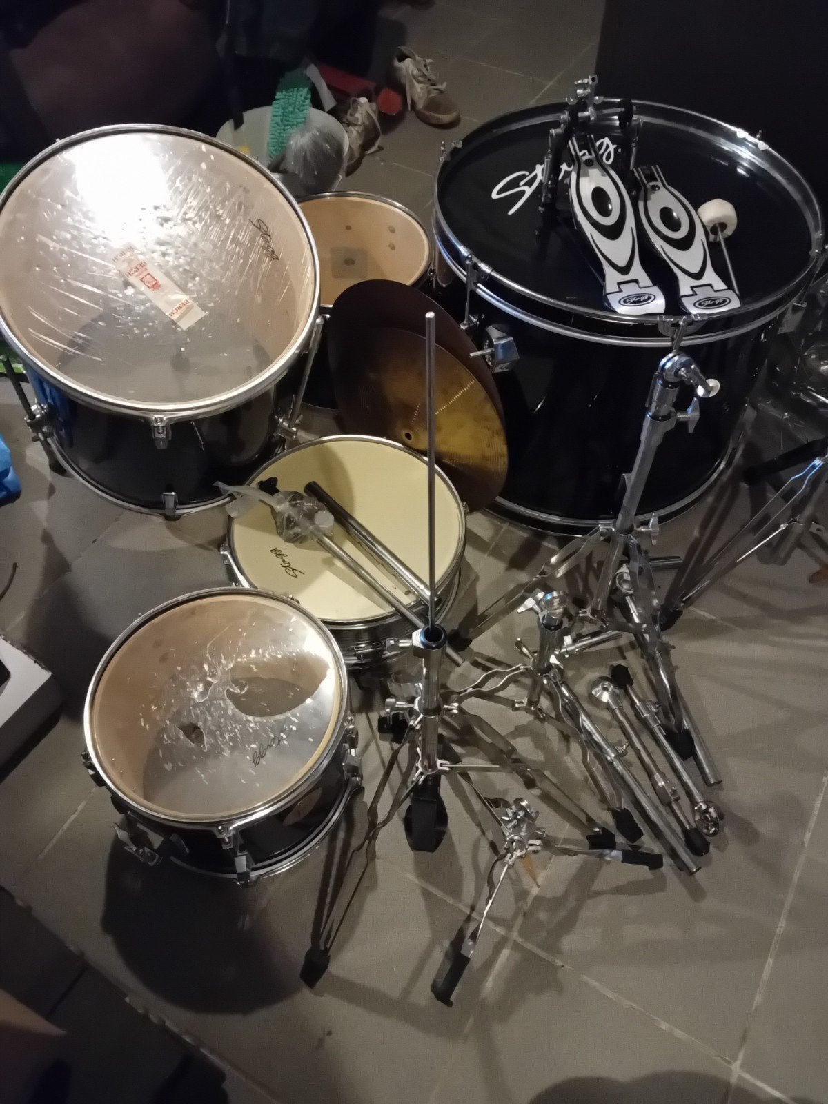 Stagg drumstel met bekkens en pedalen, Muziek en Instrumenten, Ophalen, Gebruikt, Overige merken
