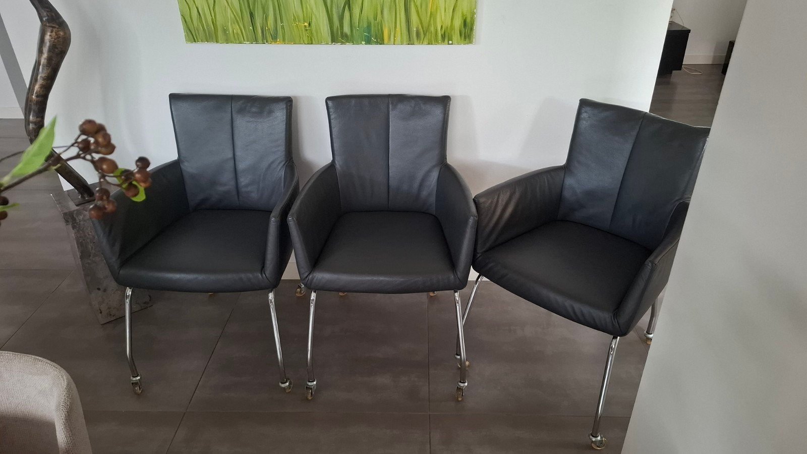 6 eetkamer stoelen leder op wieltjes, Huis en Inrichting, Ophalen, Vijf, Zes of meer stoelen