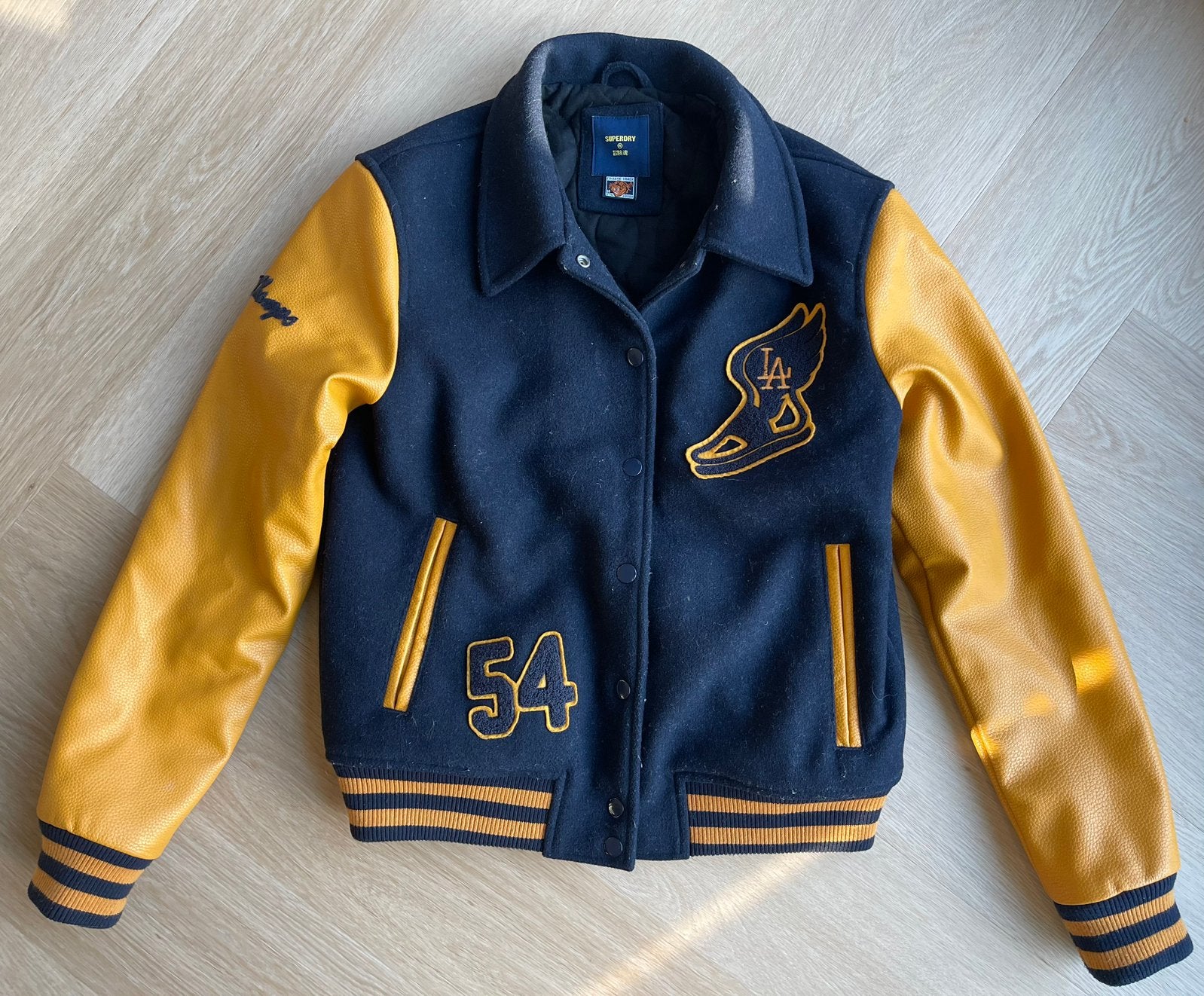 Superdry wollen varsity bomber maat  38, Verzenden, Gedragen, Maat 38/40 (M), Blauw
