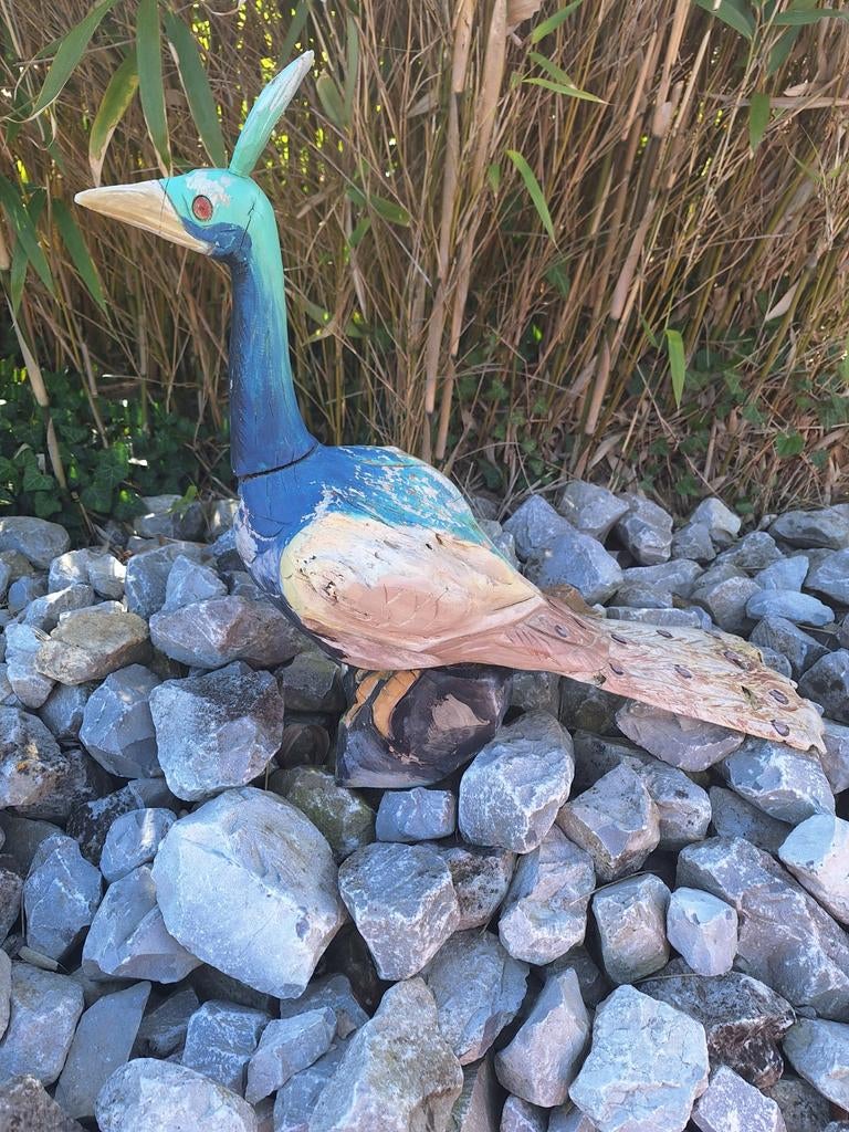 Houten pauw beeld voor in de tuin, Ophalen, Hout