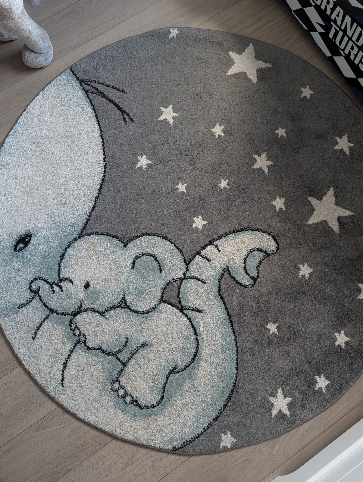 kids collection olifant vloerkleed rond 160x 160, Ophalen, Grijs, 150 tot 200 cm, Rond