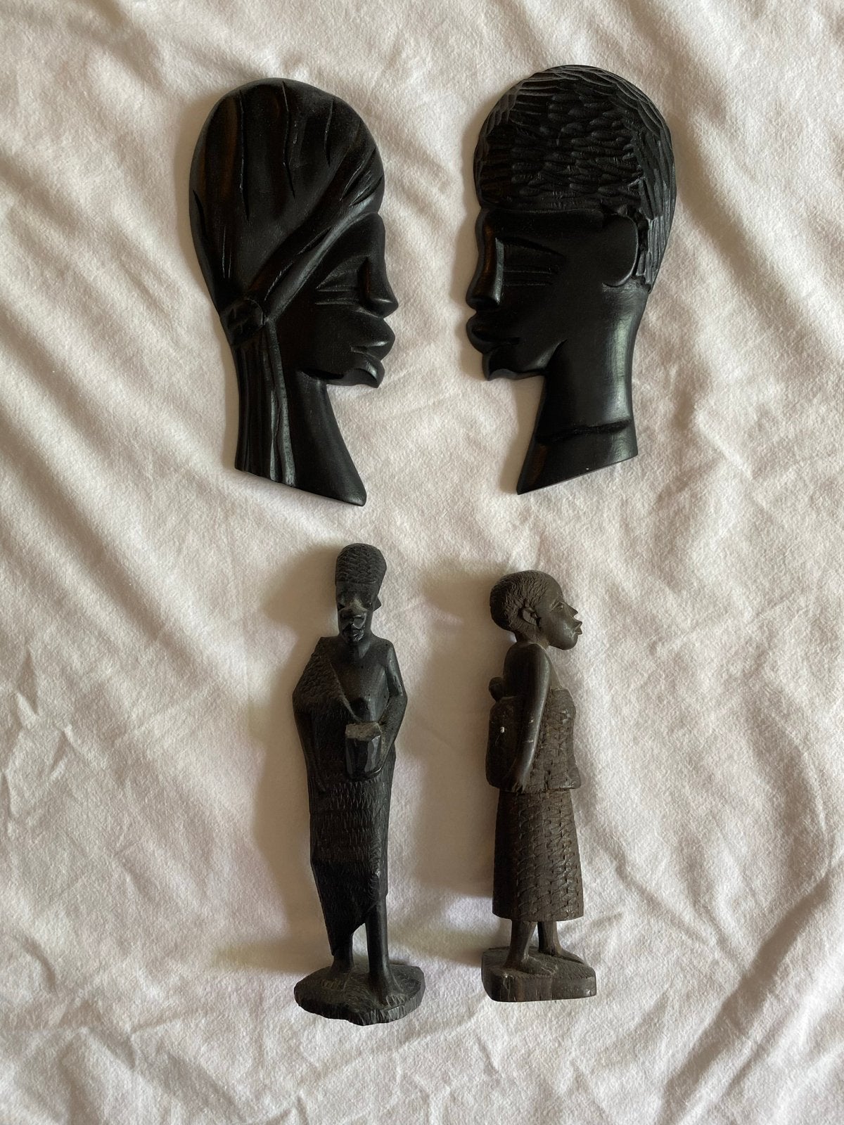 Vintage Afrikaanse figuurtjes en wandobjecten, Hout, Afrika, Zwart, Ophalen of Verzenden