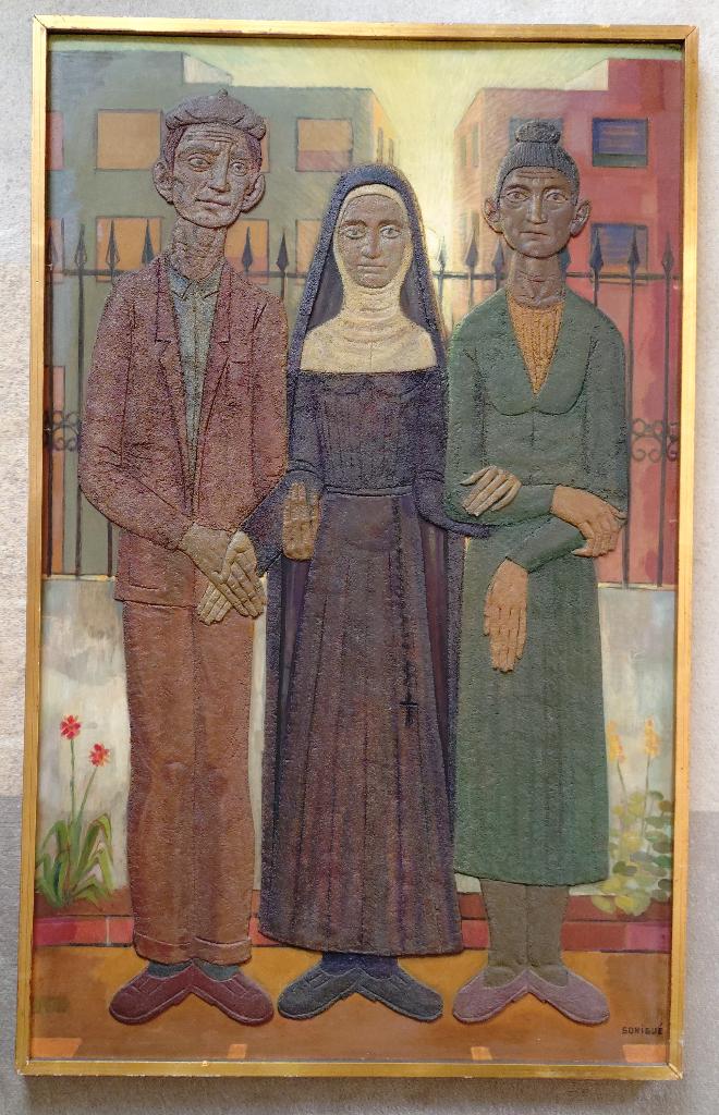 == gesigneerd == de visite van een non == 130 x 90 cm ==, Ophalen