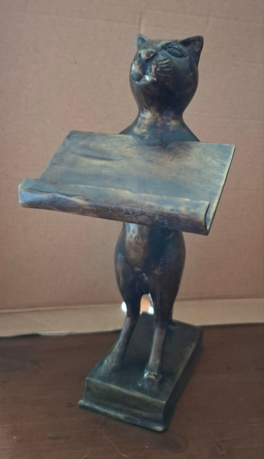 Bronzen Kat Visitekaartjeshouder - 21 cm hoog, Antiek en Kunst, Ophalen of Verzenden