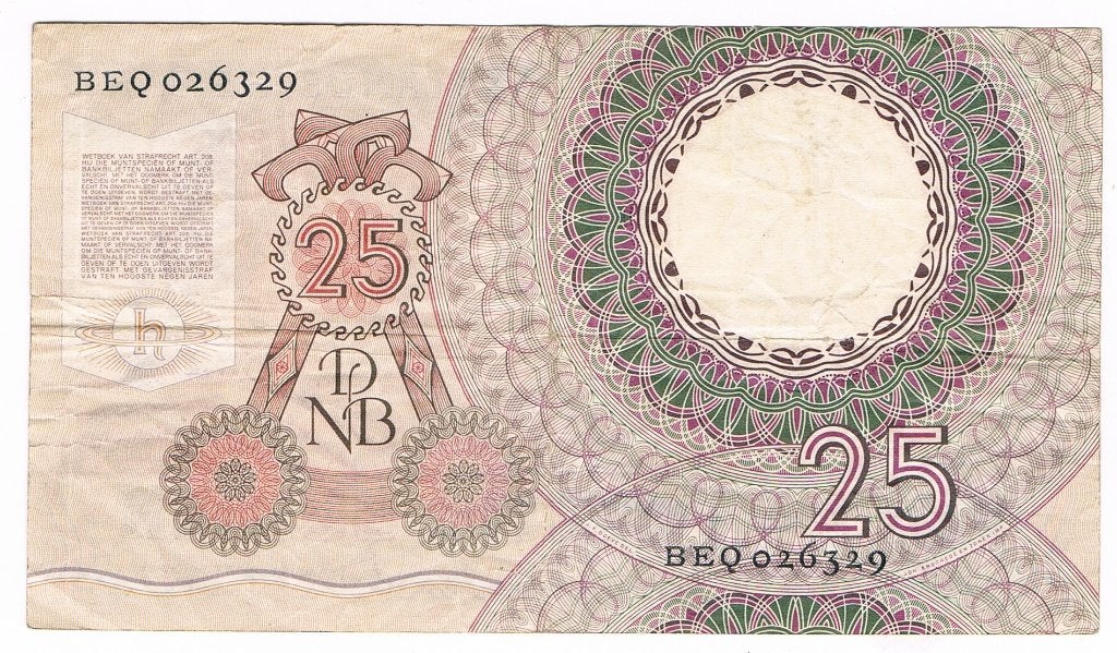 25 gulden 10 april 1955 Huygens, Ophalen of Verzenden, 25 gulden, Los biljet