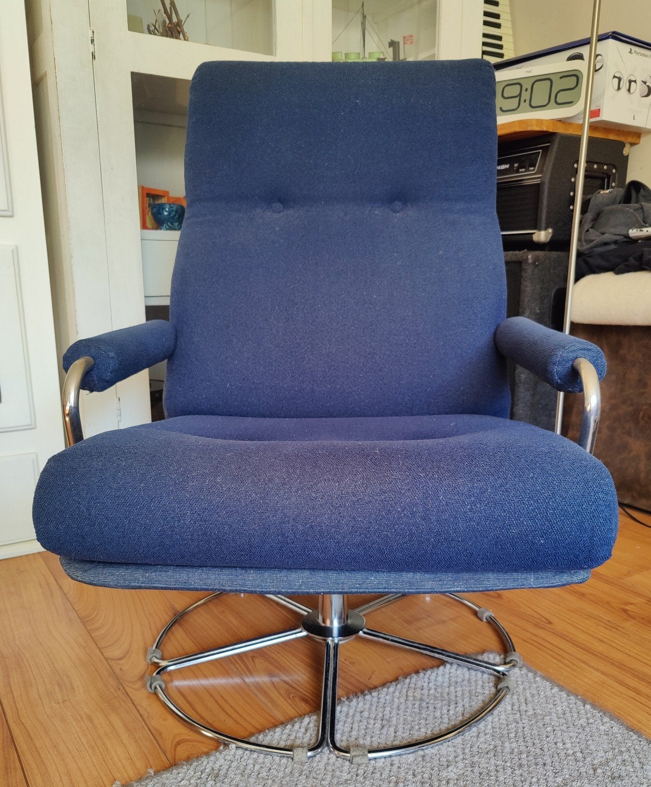 Swivel Chair Jan des Bouvrie draaistoel blauwe stof, Huis en Inrichting, Fauteuils, Ophalen, Gebruikt, Design klassieker jaren 70