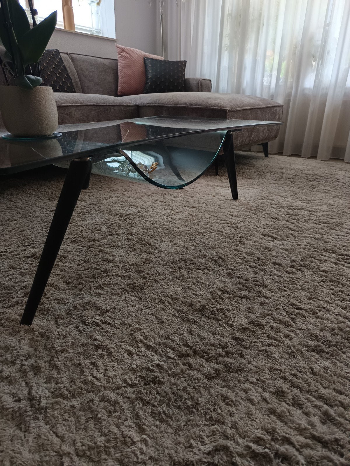 Glazen salontafel met gebogen design, 100 tot 150 cm, Zo goed als nieuw, Glas, 50 tot 100 cm
