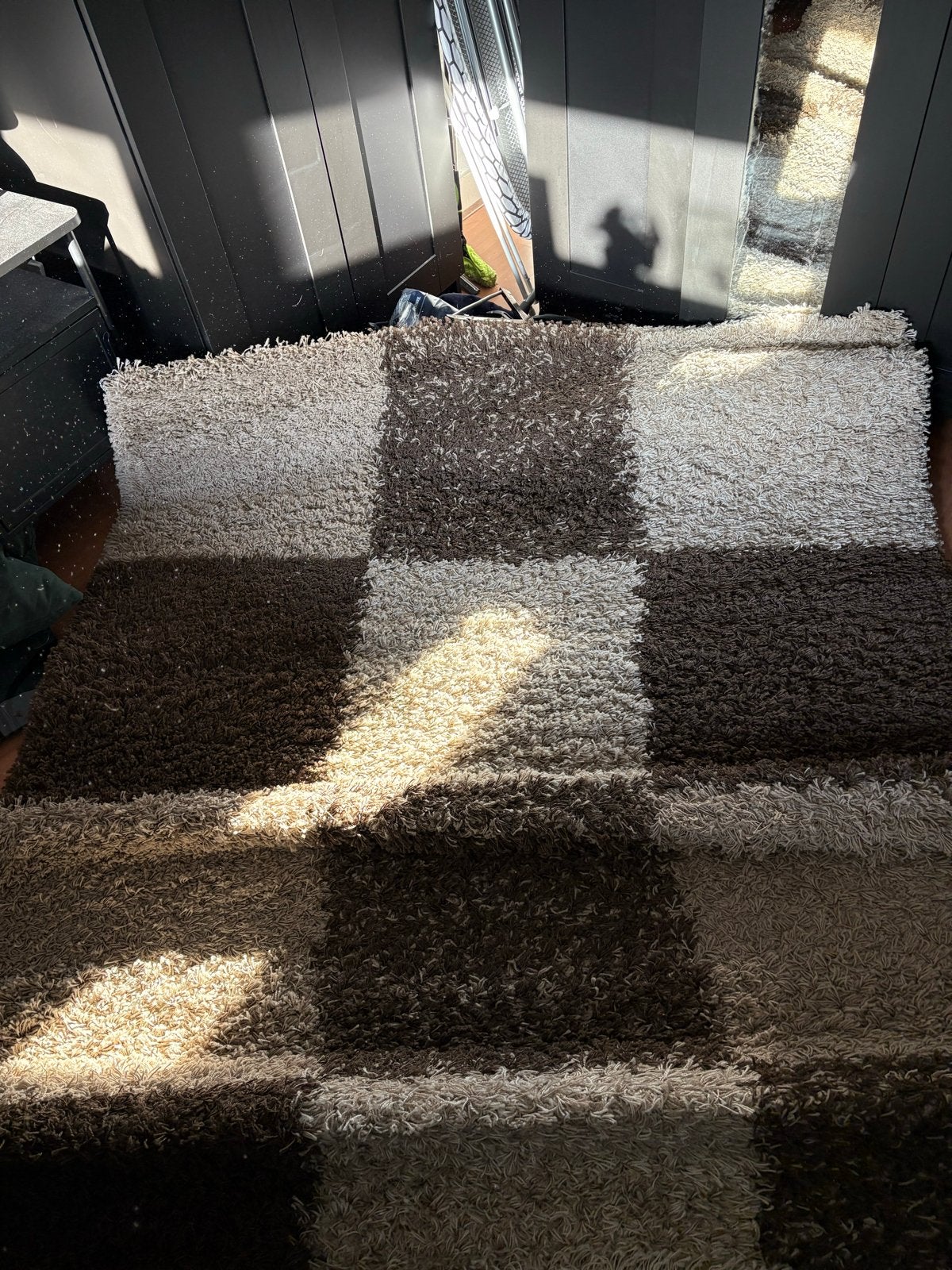 Groot vloerkleed, shaggy, Huis en Inrichting, Stoffering | Tapijten en Kleden, Ophalen, Bruin, Zo goed als nieuw, 200 cm of meer