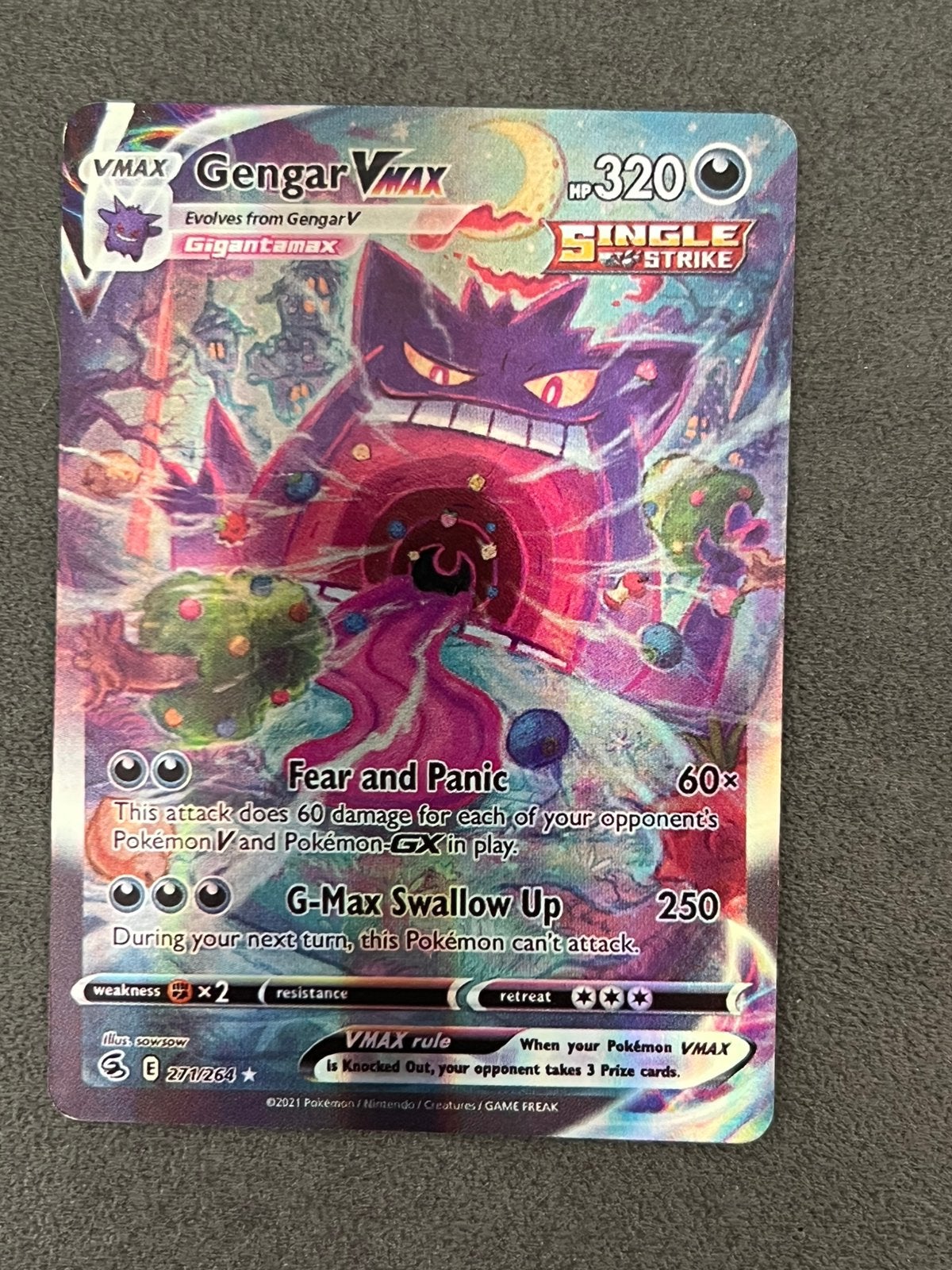 Pokémon Gengar VMAX VMAX 320 HP Single Strike Foil, Ophalen, Zo goed als nieuw, Losse kaart, Foil