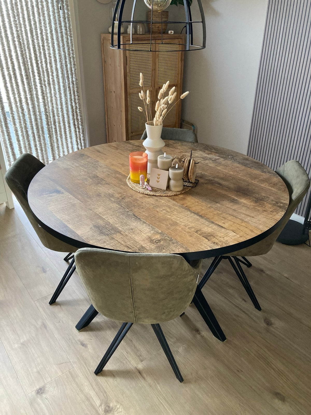 Eettafelset ronde tafel met 4 draaibare stoelen, Ophalen, Gebruikt, 4 tot 6 stoelen