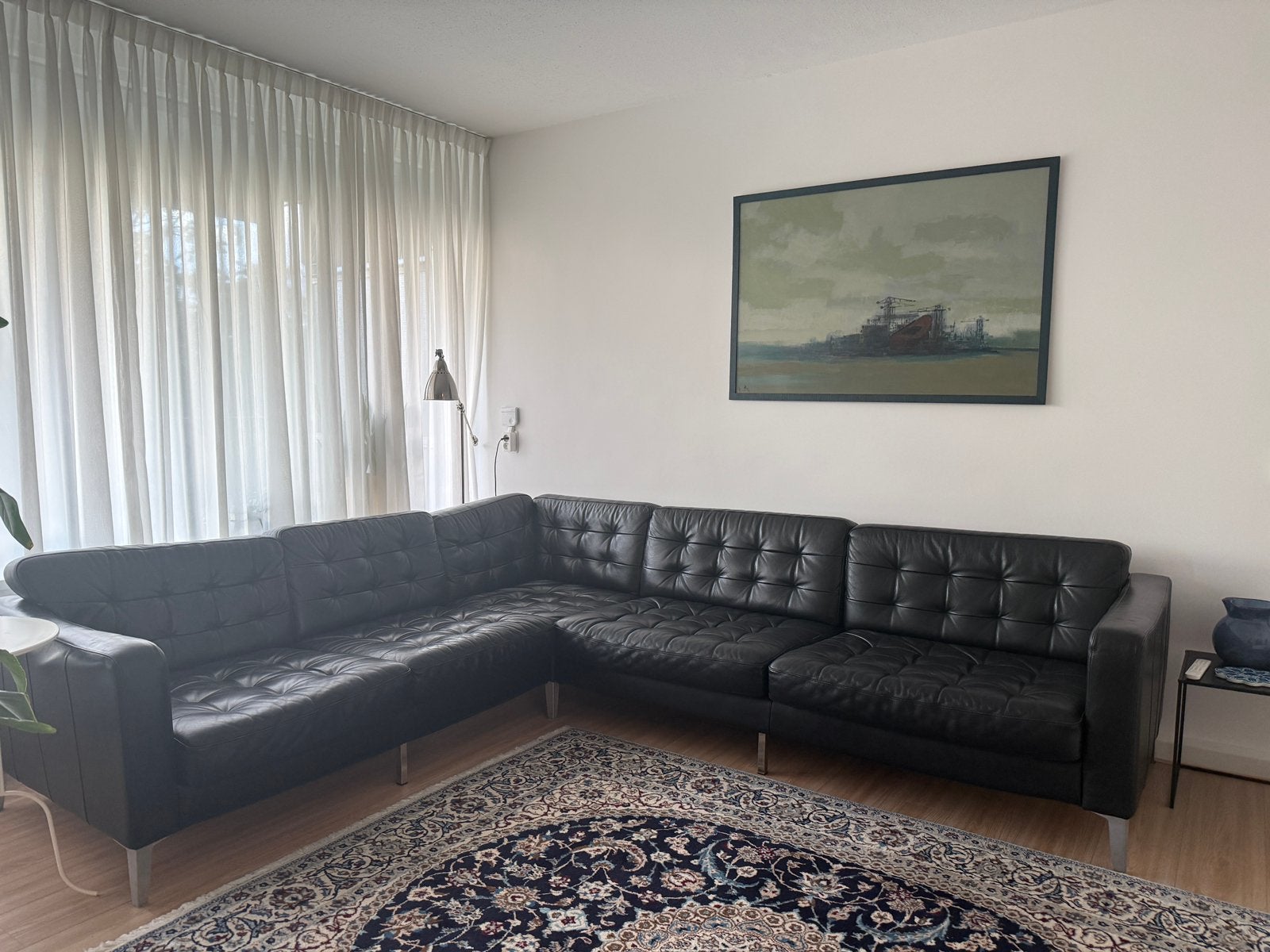Zwarte leren hoekbank van IKEE 5 zits, Huis en Inrichting, Ophalen, Zo goed als nieuw, Leer
