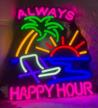 LED lamp neon stijl Always Happy Hour (38x30cm), Ophalen of Verzenden, Nieuw, Lichtbak of (neon) lamp