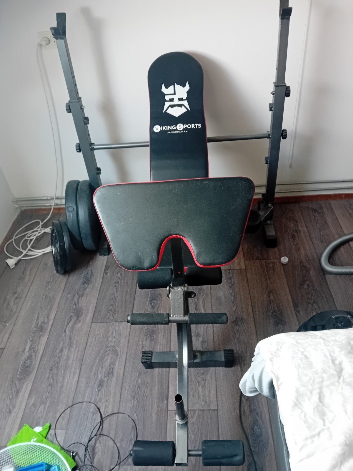 Bankdruk bankje met gewichten zonder stang, Sport en Fitness, Fitnessmaterialen, Ophalen of Verzenden, Gebruikt, Fitnessbank