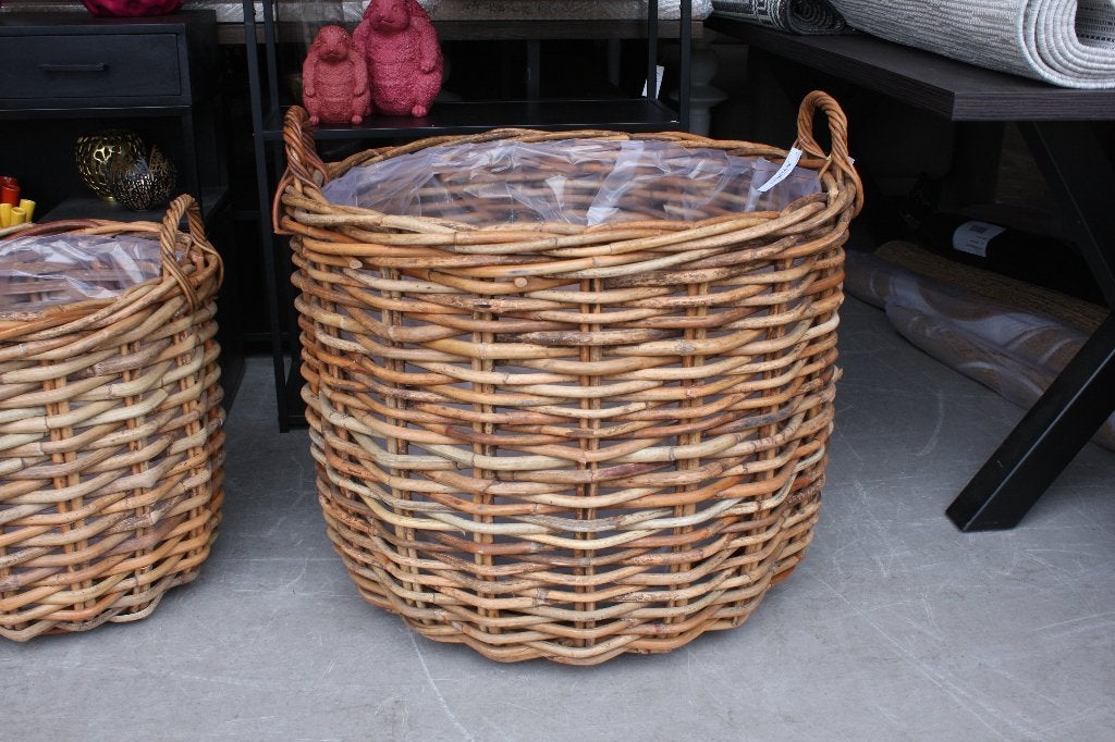 Grote ronde rotan manden bloempot houtmand haardmand riet, Gevlochten, Mand, Rond, Nieuw