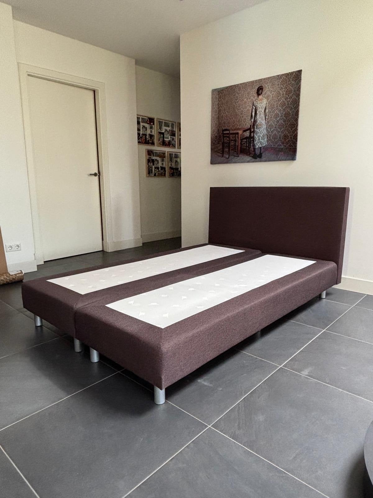 Boxspring Tweepersoons bed met hoofdeinde, Ophalen, Gebruikt, Bruin, Tweepersoons