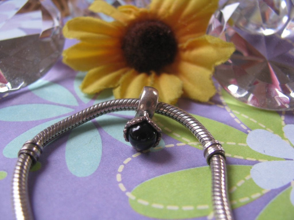 Pandora bedel 790379O = DANGLE druppel sierlijk + ONIX, Pandora, Ophalen of Verzenden, Zo goed als nieuw, 1 bedel