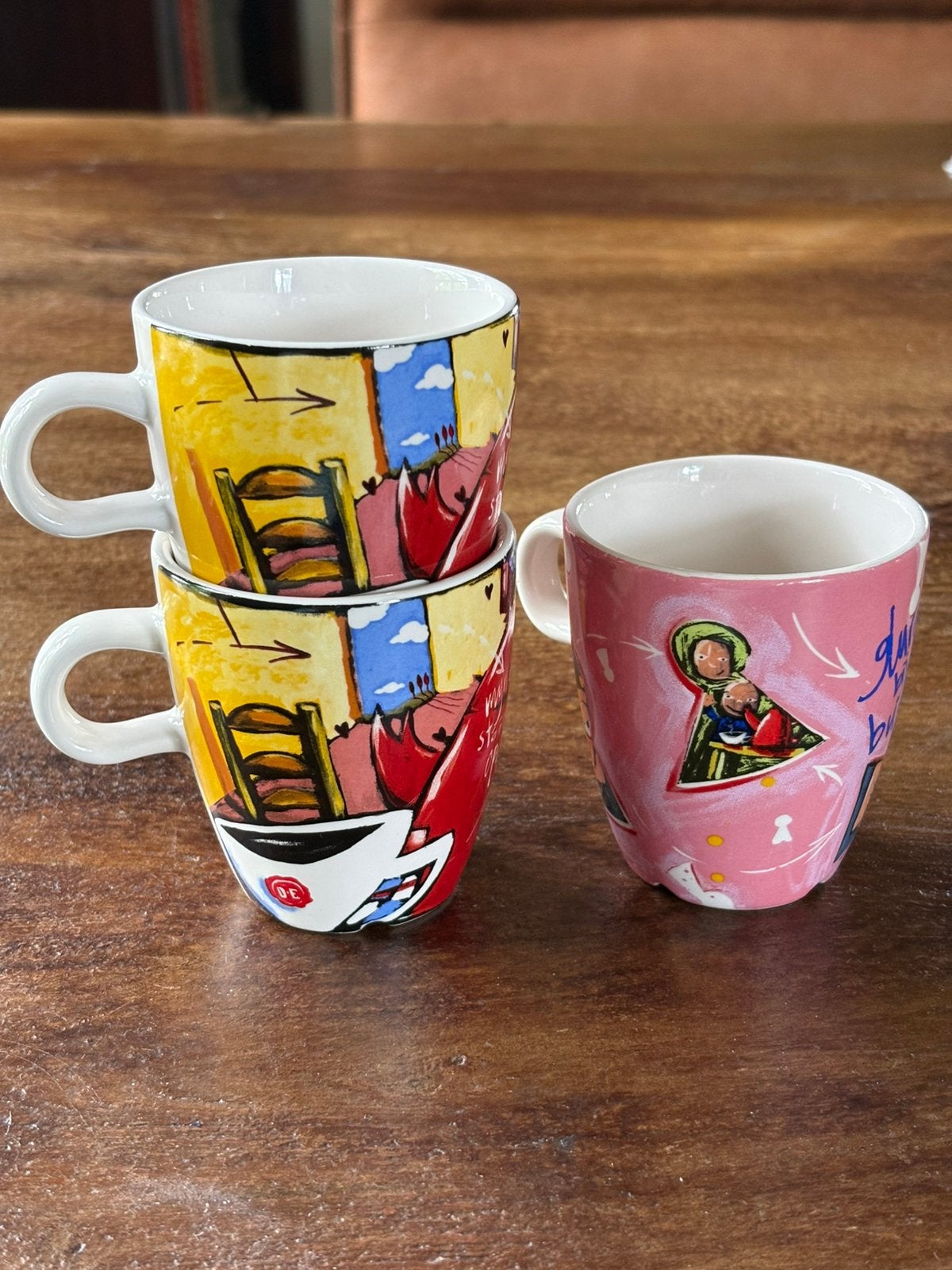 3 Douwe Egberts mokken, Gebruikt, Ophalen of Verzenden, Overige stijlen, Kop(pen) en/of Schotel(s)