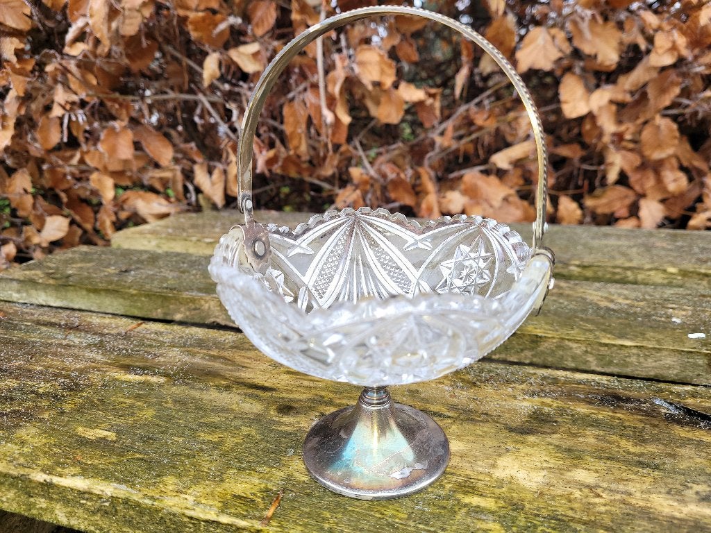 oude vintage verzilverd en kristallen bonbon schaal, Ophalen of Verzenden